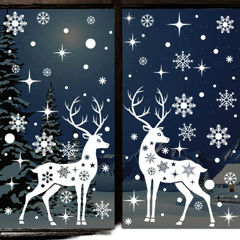 Merry Christmas Window Stickers – Elk Xmas Decorations for Home & Shop Windows
