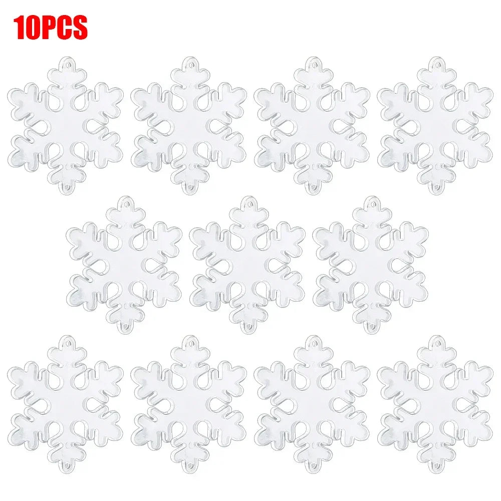 10‑Piece Acrylic Snowflake Pendants – Transparent Crystal Ornaments for Christmas Tree & New Year Home Décor