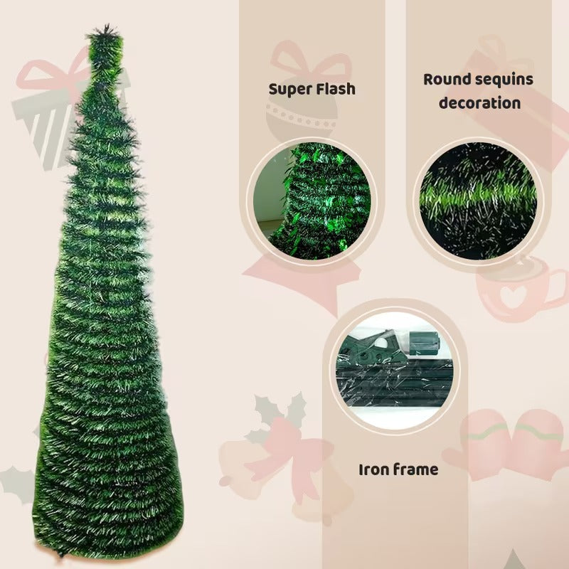 Telescopic Foldable Christmas Tree – Collapsible Holiday Décor for Small Spaces, Parties & Easy Storage