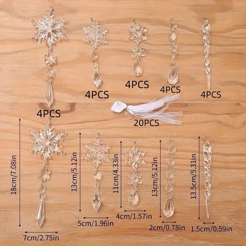 Crystal Christmas Ornament Set – Hanging Clear Acrylic Décor (20PCS)