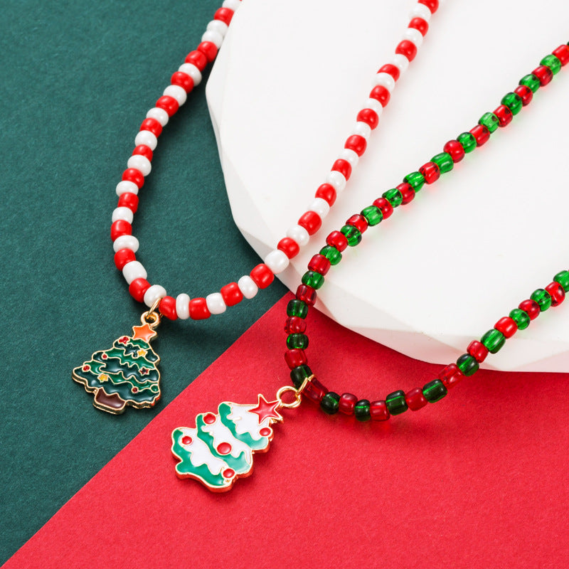 Ins Christmas Series Christmas Trend Christmas Tree Colorful Rice Ball Pendant Necklace Jewelry