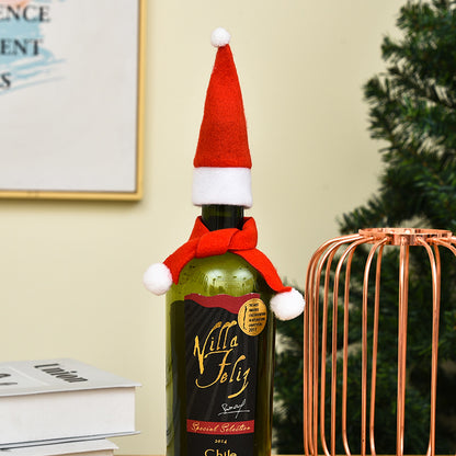 Wine Bottle Beverage Bottle Christmas Hat Decoration Mini Christmas Scarf Christmas Table Decoration