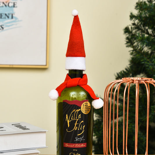 Wine Bottle Beverage Bottle Christmas Hat Decoration Mini Christmas Scarf Christmas Table Decoration
