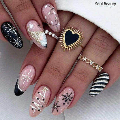 Gold Powder Christmas Fake Nails – Festive Glitter Press‑On Nail Set for Holiday Parties & Winter Glam