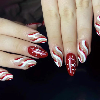 Gold Powder Christmas Fake Nails – Festive Glitter Press‑On Nail Set for Holiday Parties & Winter Glam
