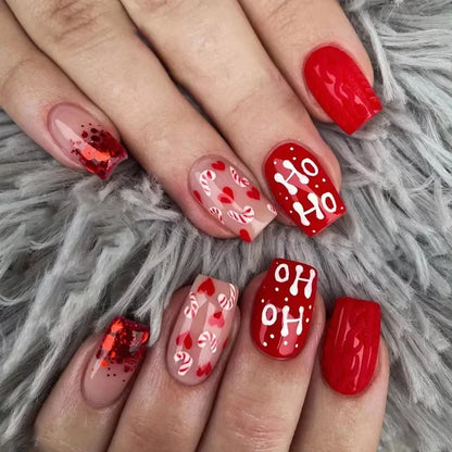 Gold Powder Christmas Fake Nails – Festive Glitter Press‑On Nail Set for Holiday Parties & Winter Glam
