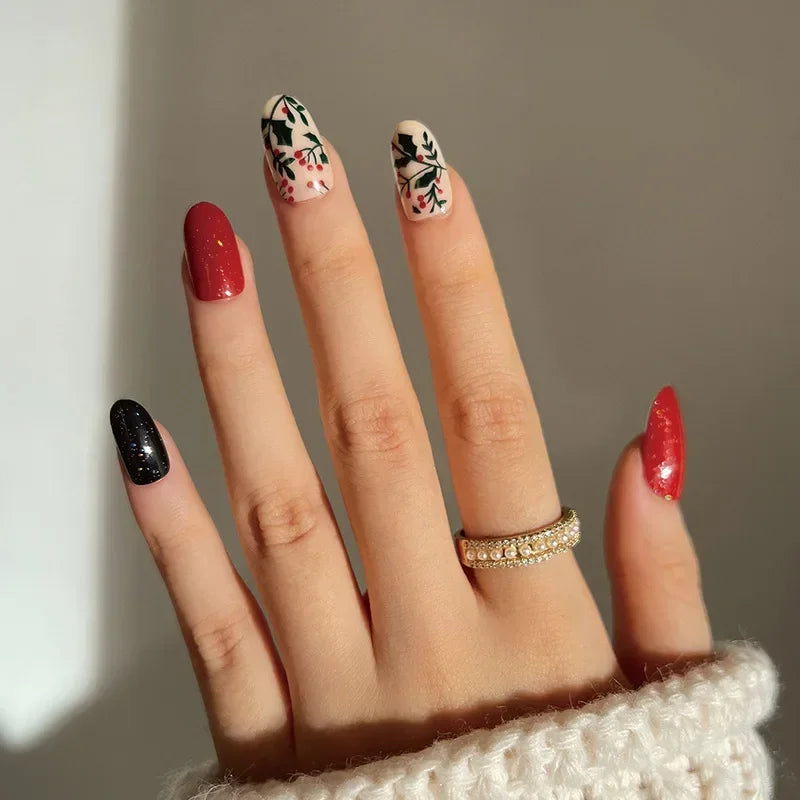 Gold Powder Christmas Fake Nails – Festive Glitter Press‑On Nail Set for Holiday Parties & Winter Glam