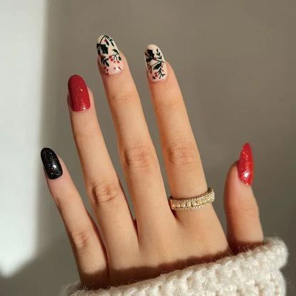 Gold Powder Christmas Fake Nails – Festive Glitter Press‑On Nail Set for Holiday Parties & Winter Glam