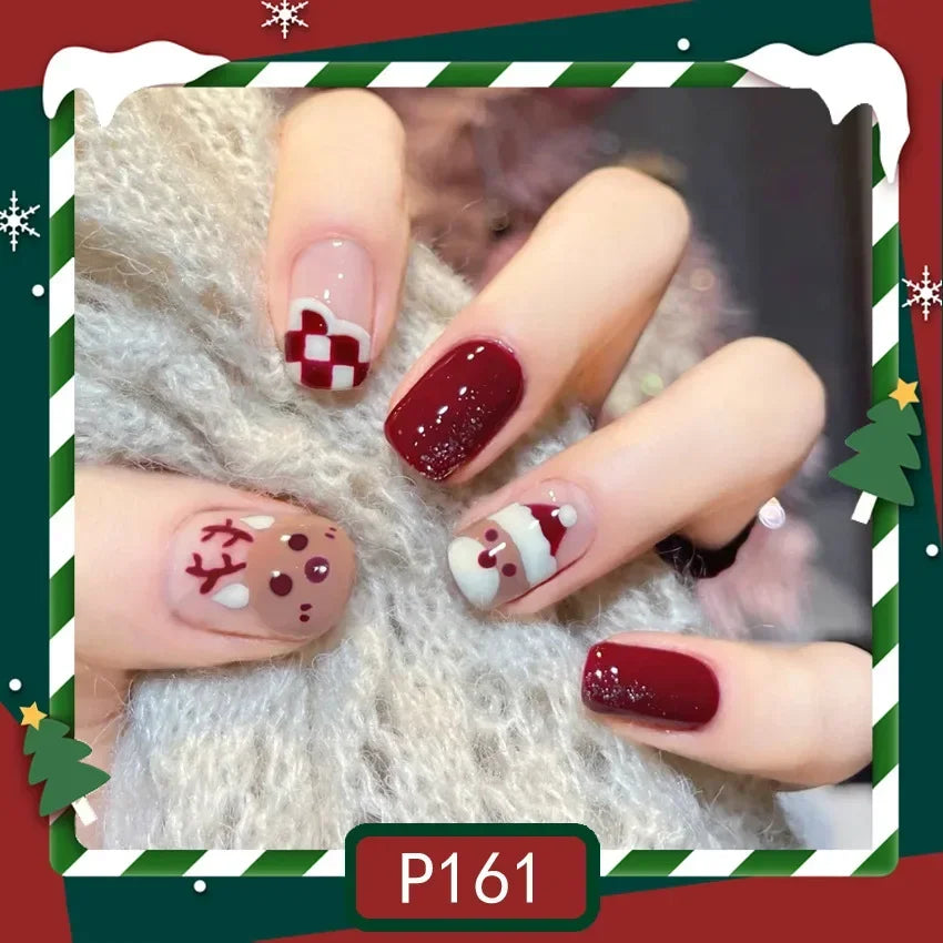 Gold Powder Christmas Fake Nails – Festive Glitter Press‑On Nail Set for Holiday Parties & Winter Glam