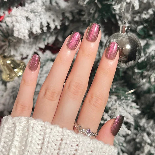 Gold Powder Christmas Fake Nails – Festive Glitter Press‑On Nail Set for Holiday Parties & Winter Glam