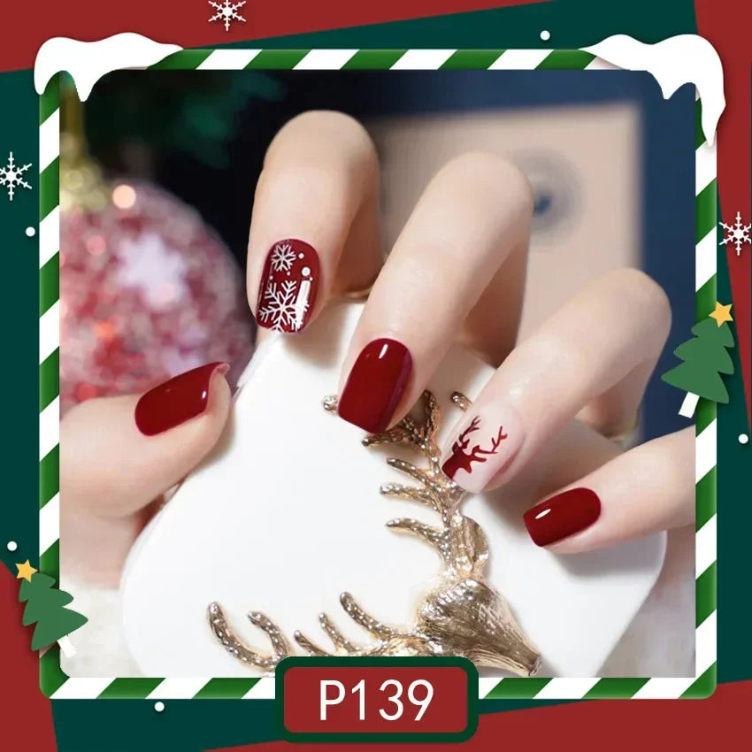 Gold Powder Christmas Fake Nails – Festive Glitter Press‑On Nail Set for Holiday Parties & Winter Glam