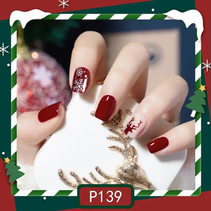 Gold Powder Christmas Fake Nails – Festive Glitter Press‑On Nail Set for Holiday Parties & Winter Glam