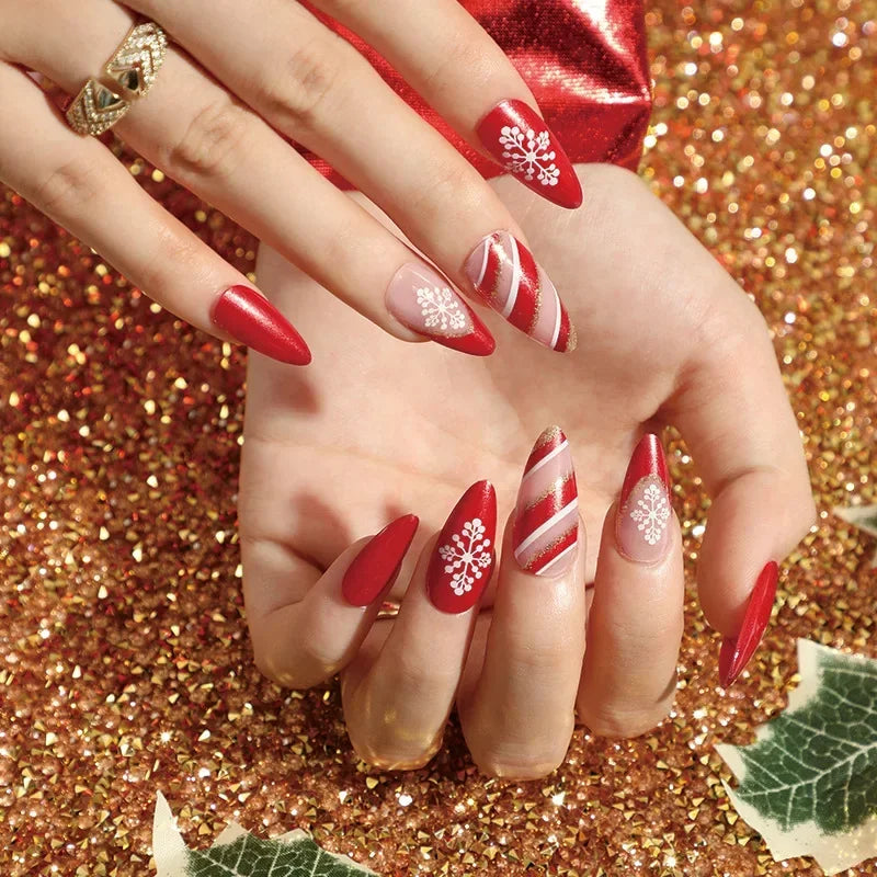 Gold Powder Christmas Fake Nails – Festive Glitter Press‑On Nail Set for Holiday Parties & Winter Glam