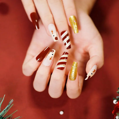 Gold Powder Christmas Fake Nails – Festive Glitter Press‑On Nail Set for Holiday Parties & Winter Glam
