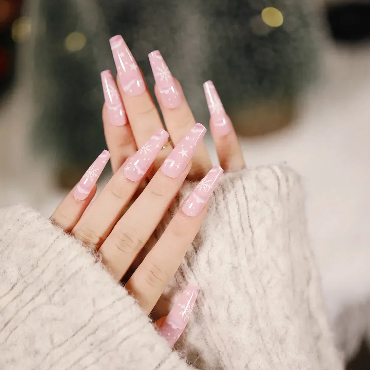 Gold Powder Christmas Fake Nails – Festive Glitter Press‑On Nail Set for Holiday Parties & Winter Glam