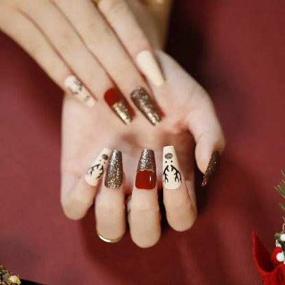 Gold Powder Christmas Fake Nails – Festive Glitter Press‑On Nail Set for Holiday Parties & Winter Glam