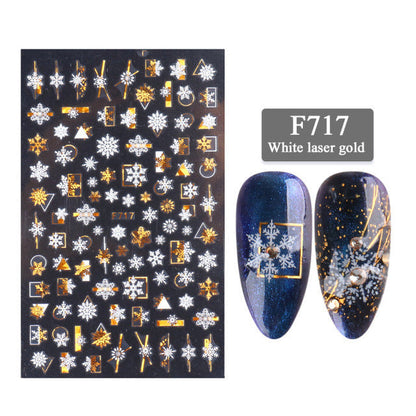 3D Christmas Nail Stickers – White & Laser Gold Festive Holiday Nail Art Decals (1 Sheet)
