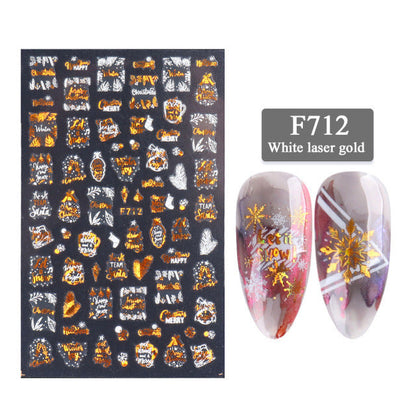 3D Christmas Nail Stickers – White & Laser Gold Festive Holiday Nail Art Decals (1 Sheet)