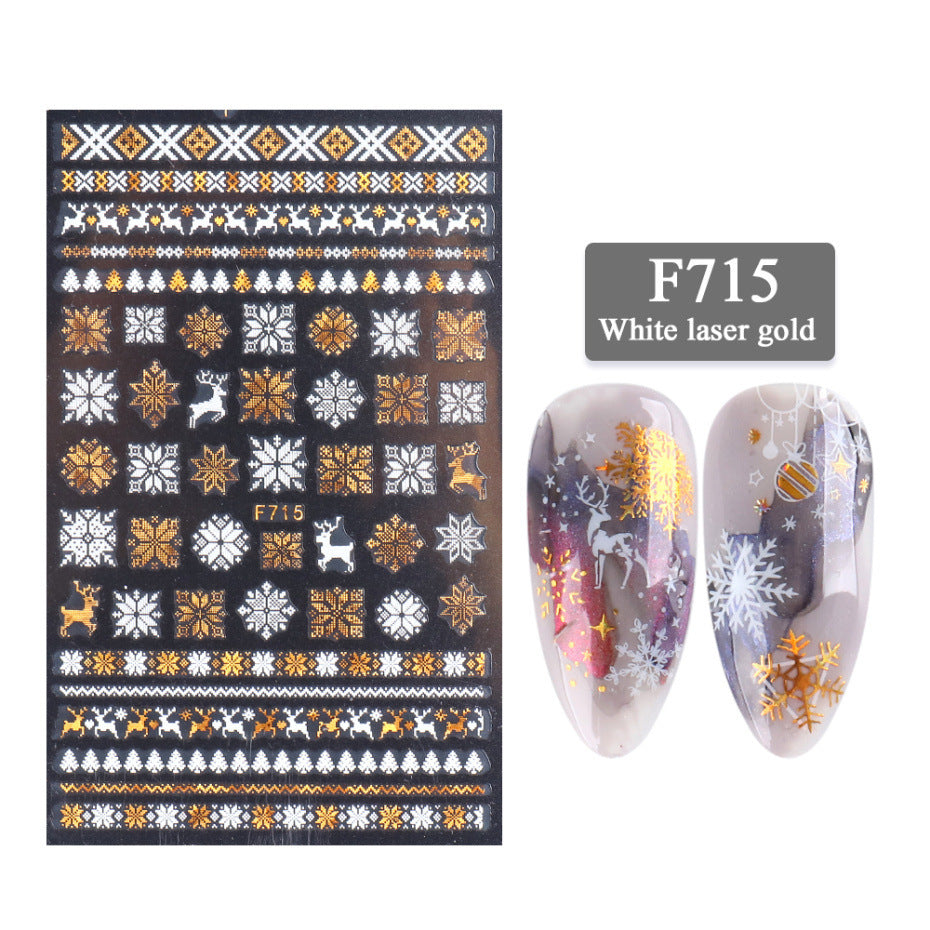 3D Christmas Nail Stickers – White & Laser Gold Festive Holiday Nail Art Decals (1 Sheet)