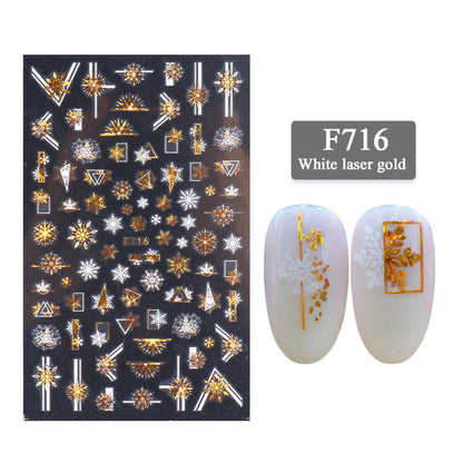 3D Christmas Nail Stickers – White & Laser Gold Festive Holiday Nail Art Decals (1 Sheet)