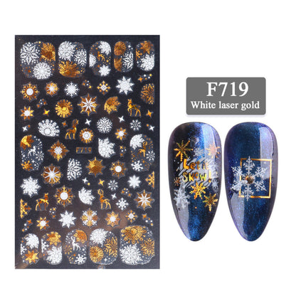 3D Christmas Nail Stickers – White & Laser Gold Festive Holiday Nail Art Decals (1 Sheet)