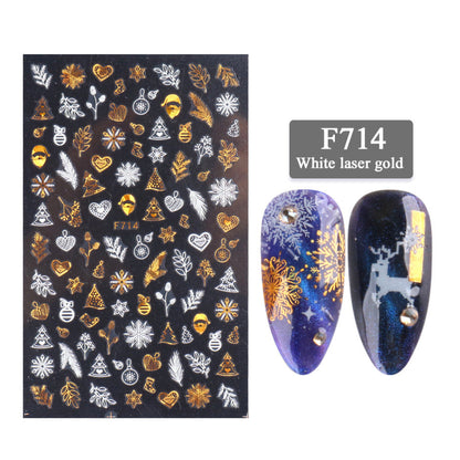 3D Christmas Nail Stickers – White & Laser Gold Festive Holiday Nail Art Decals (1 Sheet)