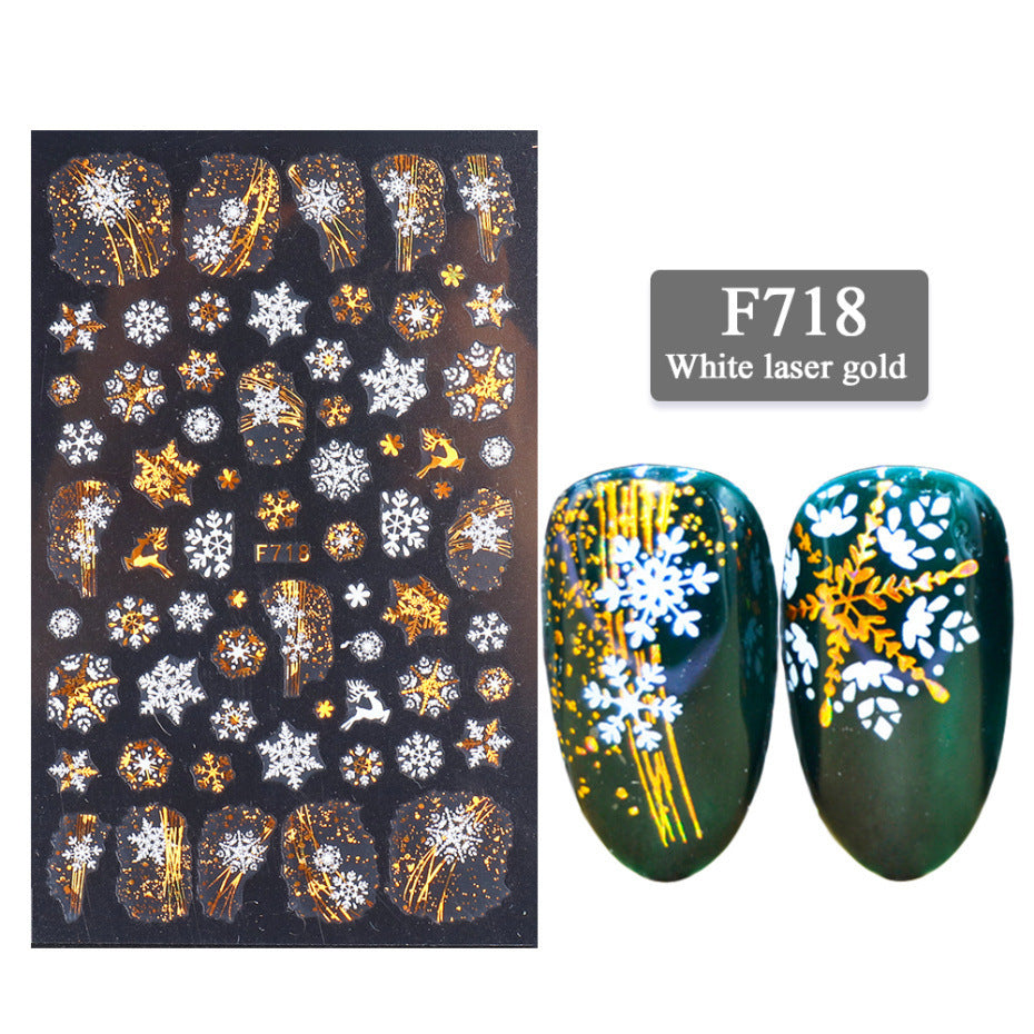 3D Christmas Nail Stickers – White & Laser Gold Festive Holiday Nail Art Decals (1 Sheet)