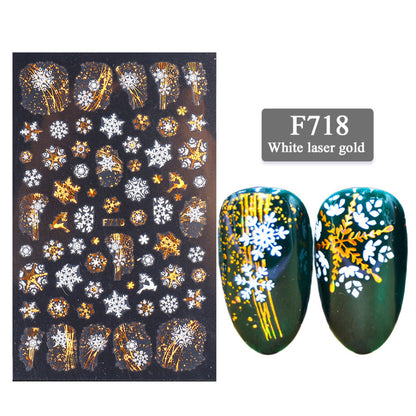 3D Christmas Nail Stickers – White & Laser Gold Festive Holiday Nail Art Decals (1 Sheet)