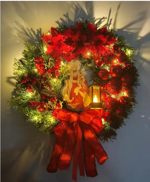 Red & Gold Christmas Wreath – 30–45cm Garland for Front Door, Window & Wall Décor