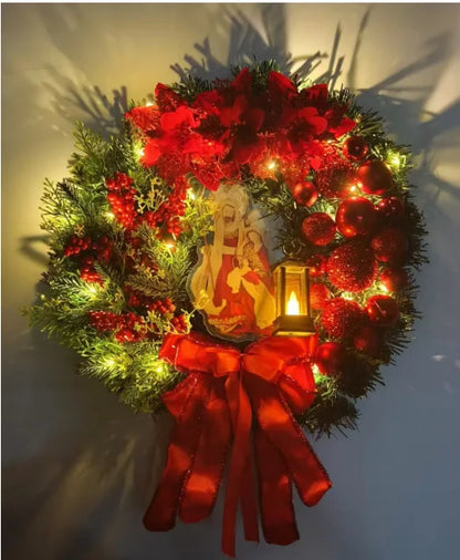 Red & Gold Christmas Wreath – 30–45cm Garland for Front Door, Window & Wall Décor