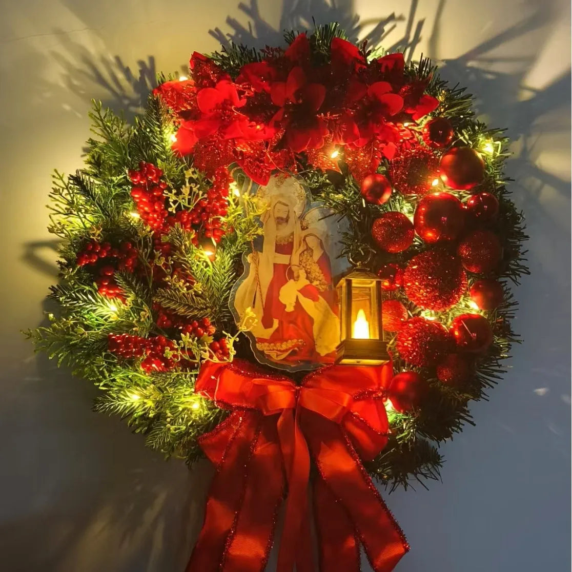 Red & Gold Christmas Wreath – 30–45cm Garland for Front Door, Window & Wall Décor