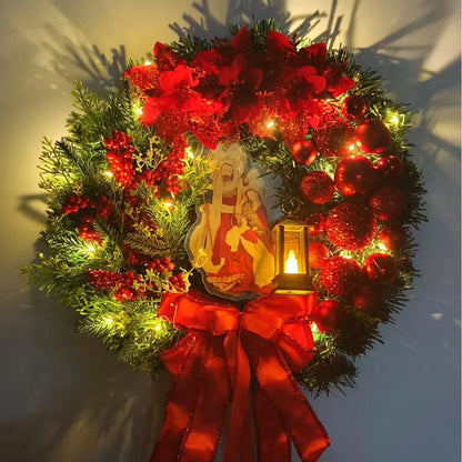 Red & Gold Christmas Wreath – 30–45cm Garland for Front Door, Window & Wall Décor