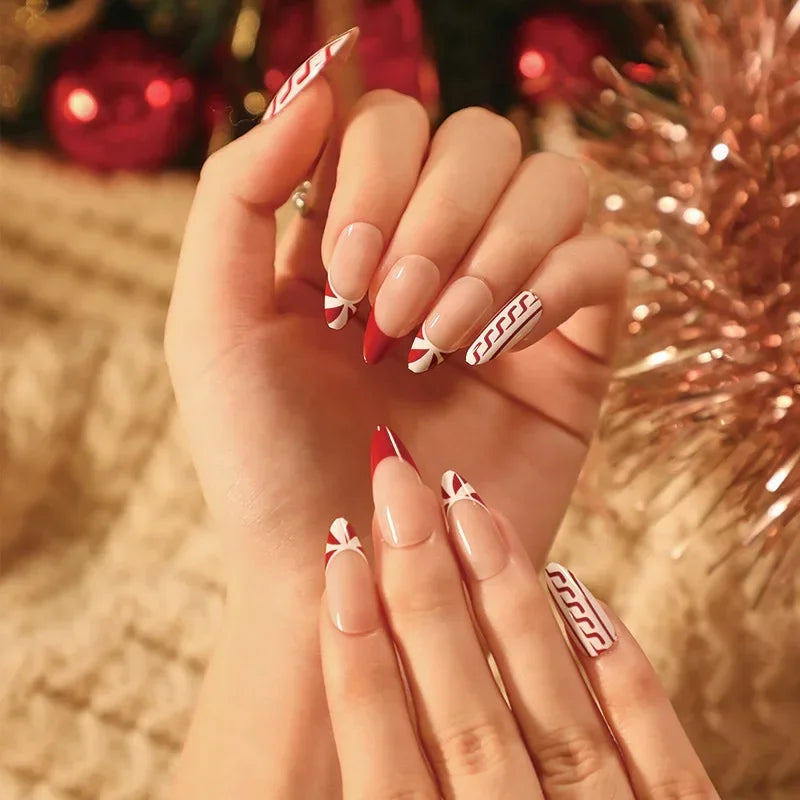 Gold Powder Christmas Fake Nails – Festive Glitter Press‑On Nail Set for Holiday Parties & Winter Glam