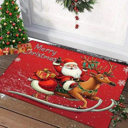 Christmas Door Mat – Santa & Gingerbread Holiday Welcome Rug for Indoor/Outdoor Home Décor
