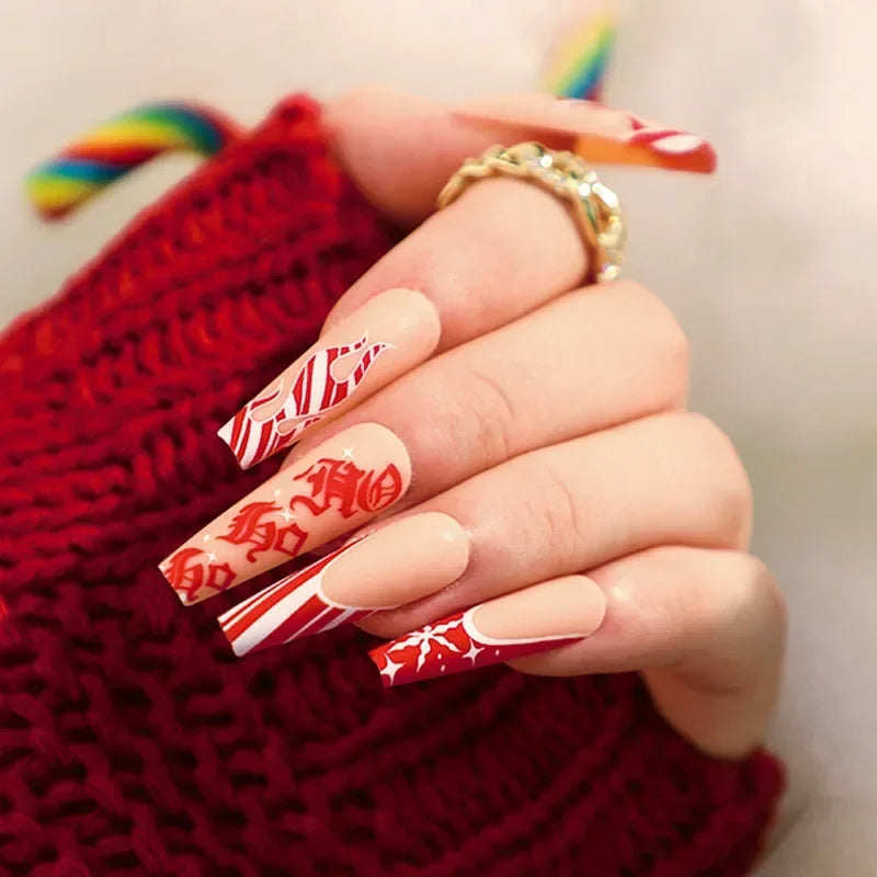 Gold Powder Christmas Fake Nails – Festive Glitter Press‑On Nail Set for Holiday Parties & Winter Glam