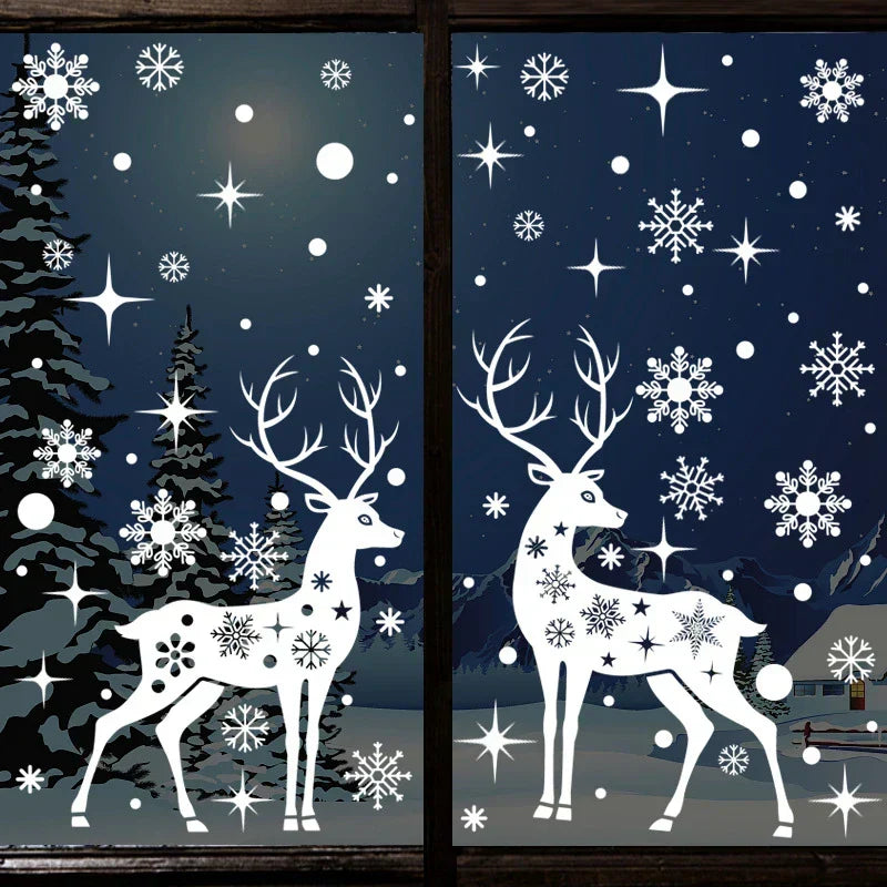 Merry Christmas Window Stickers – Elk Xmas Decorations for Home & Shop Windows