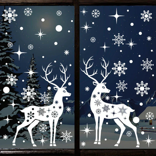 Merry Christmas Window Stickers – Elk Xmas Decorations for Home & Shop Windows