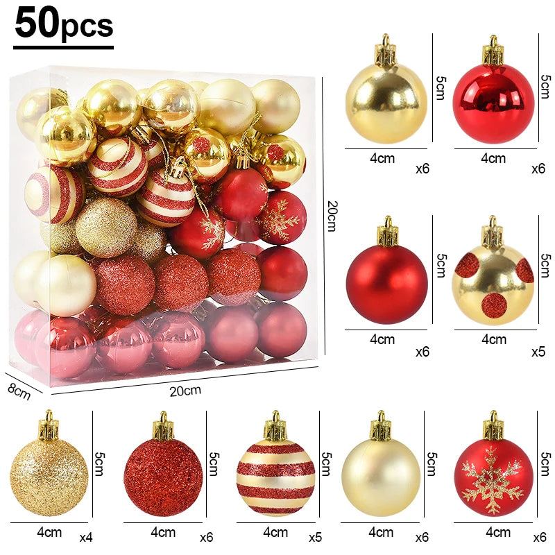 50‑Piece Christmas Ball Ornaments – Boxed Hanging Tree Pendants for Holiday Décor, Parties & Gifting