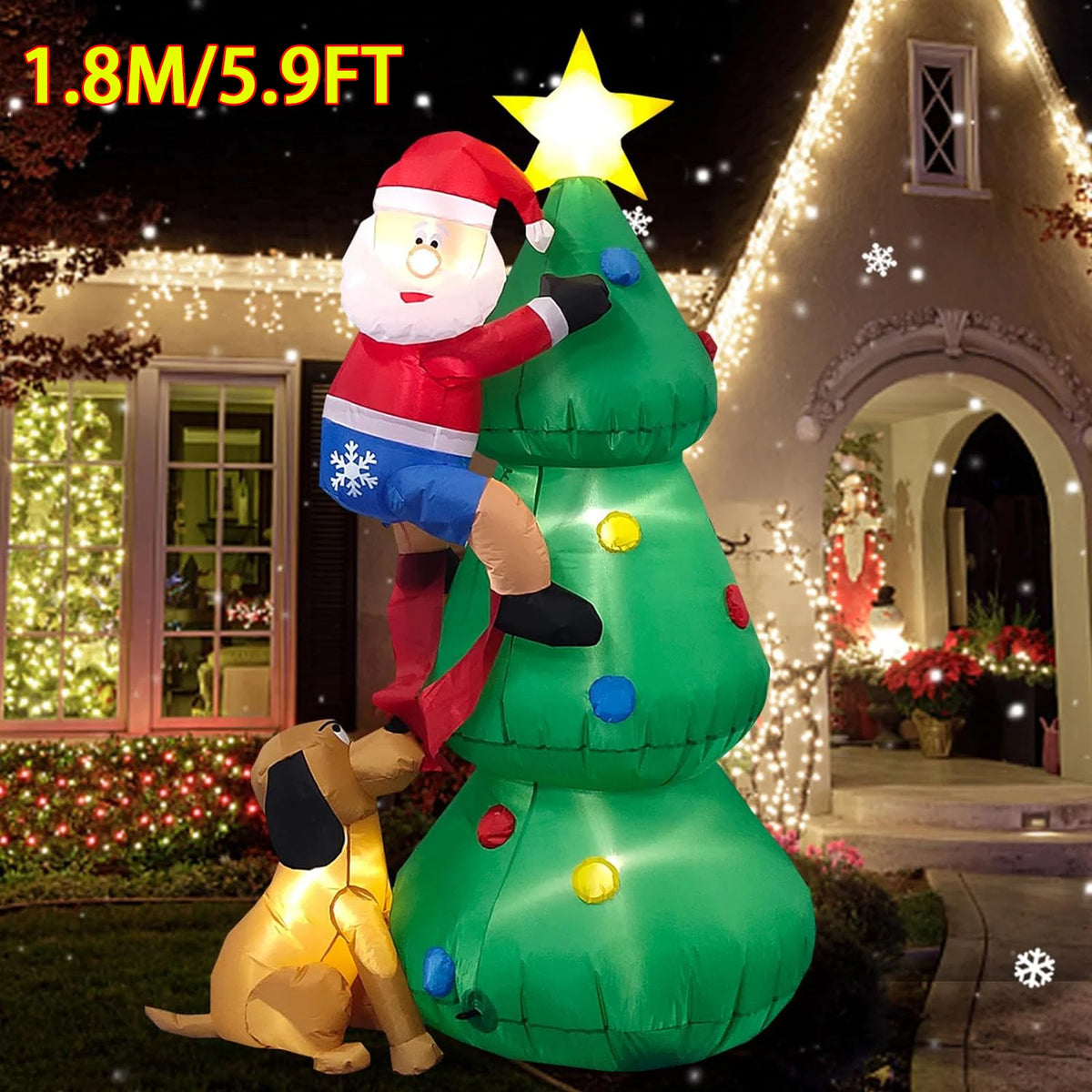 Christmas Inflatable Decoration with Built‑In LED Lights – Polyester Ornament with UK Plug for Indoor & Outdoor Holiday Displays