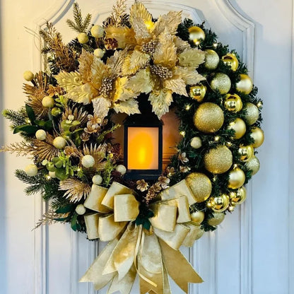 Red & Gold Christmas Wreath – 30–45cm Garland for Front Door, Window & Wall Décor