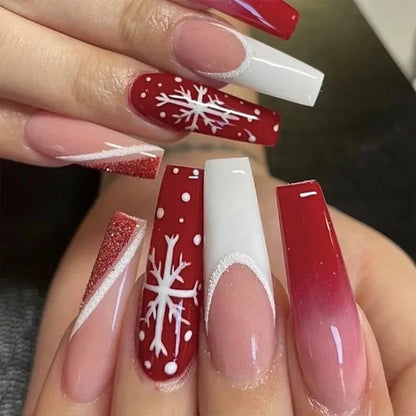 Gold Powder Christmas Fake Nails – Festive Glitter Press‑On Nail Set for Holiday Parties & Winter Glam