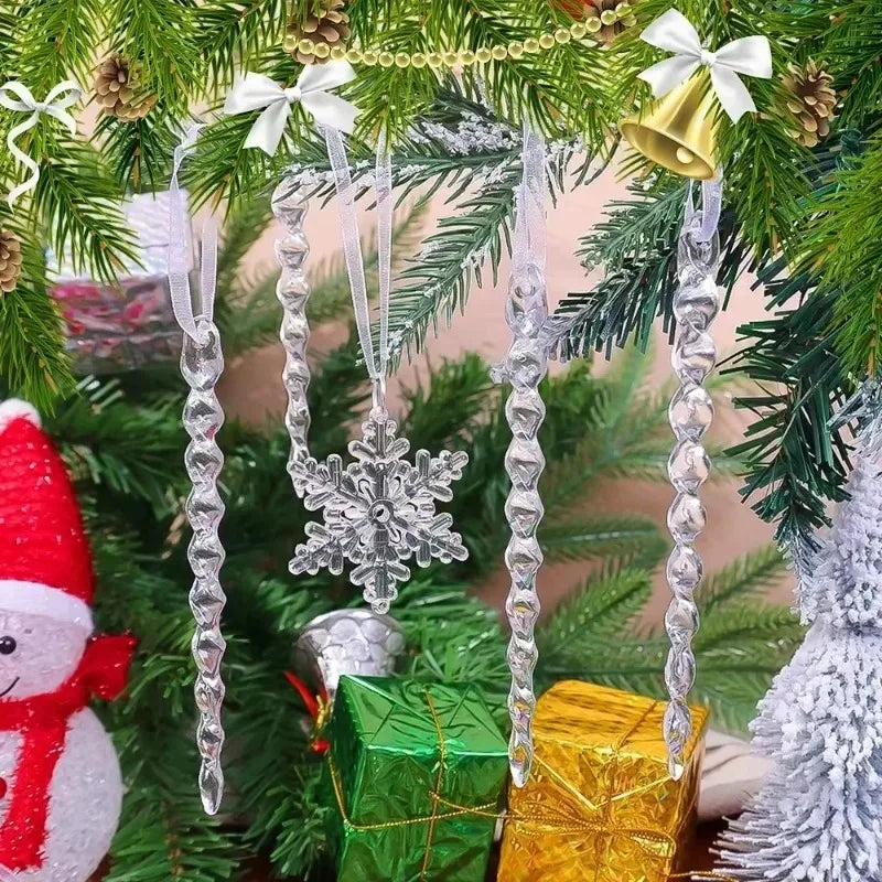 2/12‑Piece Acrylic Snowflake & Icicle Ornaments – Crystal Clear Christmas Tree Pendants for Holiday & Winter Party Décor