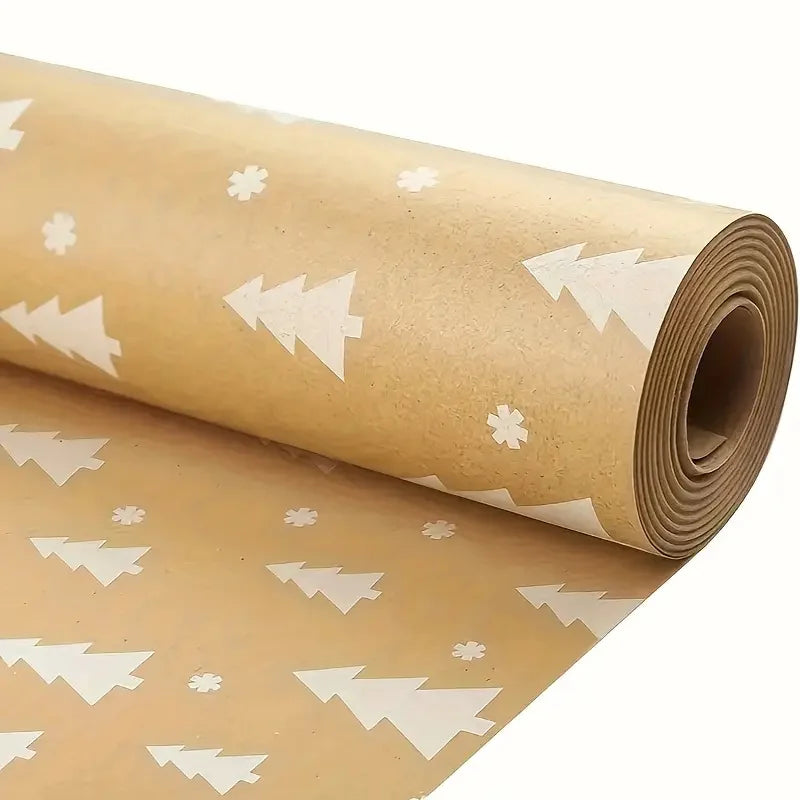 Christmas Gift Wrapping Paper Roll – Snowflake & Tree Pattern (16.9" × 590") Eco‑Friendly Holiday Packaging for Presents