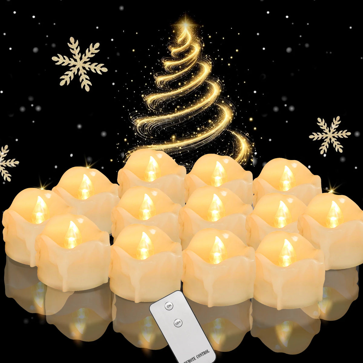 Drip Wax LED Tea Light Candles – Flameless 12/24-Pack with Remote & Auto Timer for Christmas, Halloween & Home Décor