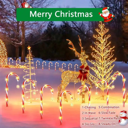 8pcs Solar Candy Cane Garden Lights – Waterproof LED Holiday Pathway Lights with 8 Functions for Christmas & New Year Décor