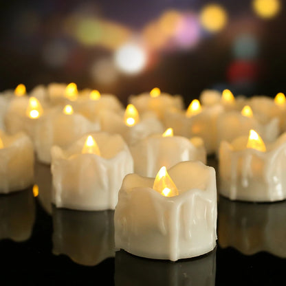 Drip Wax LED Tea Light Candles – Flameless 12/24-Pack with Remote & Auto Timer for Christmas, Halloween & Home Décor