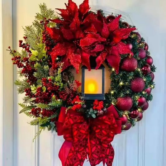 Red & Gold Christmas Wreath – 30–45cm Garland for Front Door, Window & Wall Décor