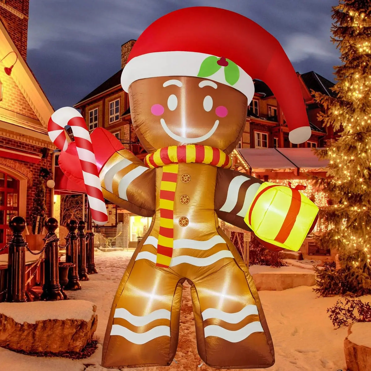 Christmas Inflatable Decoration with Built‑In LED Lights – Polyester Ornament with UK Plug for Indoor & Outdoor Holiday Displays