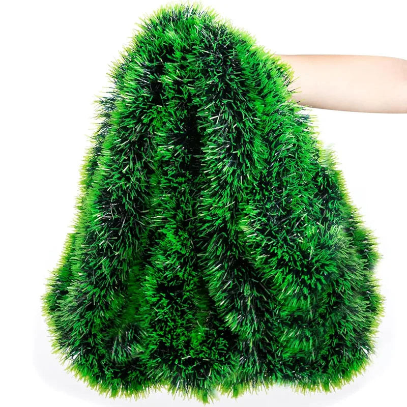 Christmas Bow & Tinsel Ribbon Garland – Green Cane Hanging Ornament for Trees, Wreaths, Parties & Holiday Décor