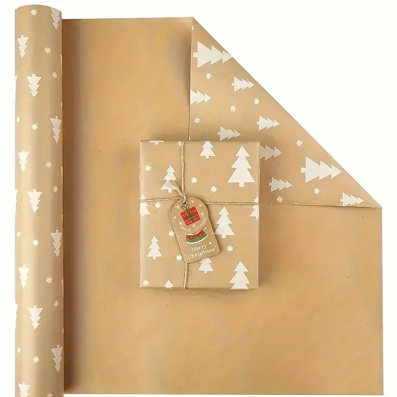 Christmas Gift Wrapping Paper Roll – Snowflake & Tree Pattern (16.9" × 590") Eco‑Friendly Holiday Packaging for Presents